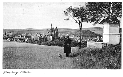 Historische Postkarte mit Kupferstich von Limburg und dem Limburger Dom